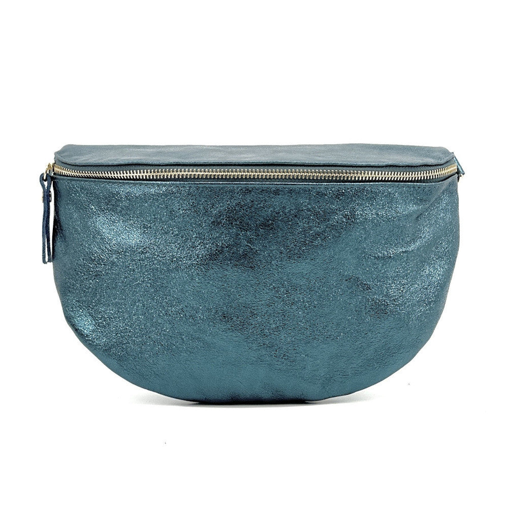 Sac banane en cuir irisé LOUNA Bleu vert canard