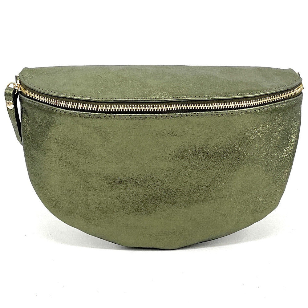 Sac banane en cuir irisé LOUNA Kaki irisé