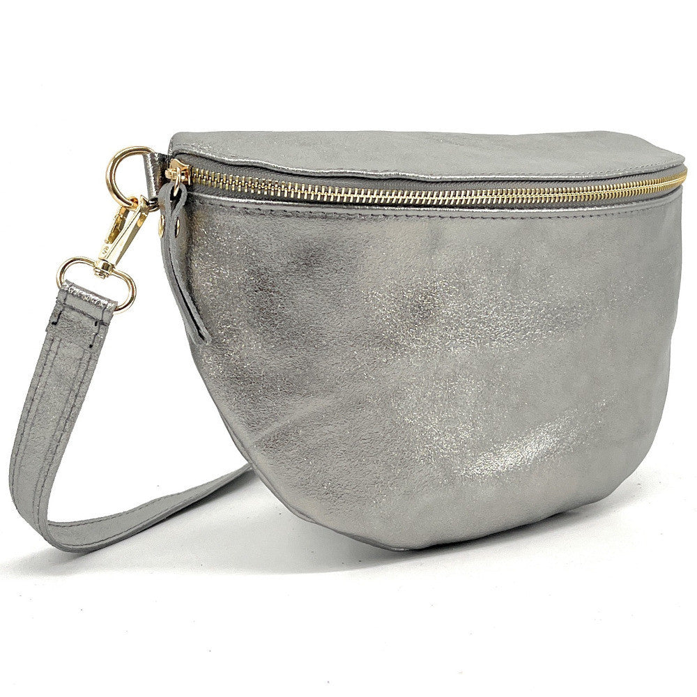 Sac banane en cuir irisé LOUNA Argent moyen