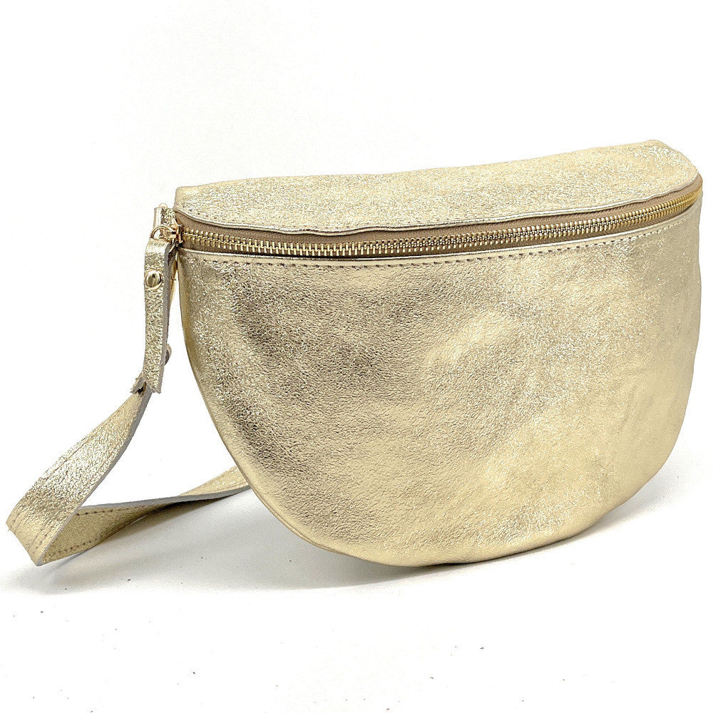 Sac banane en cuir irisé LOUNA Or pâle