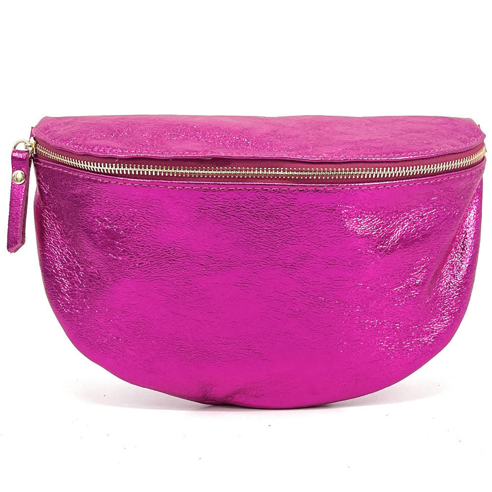 Sac banane en cuir irisé LOUNA Fuchsia irisé