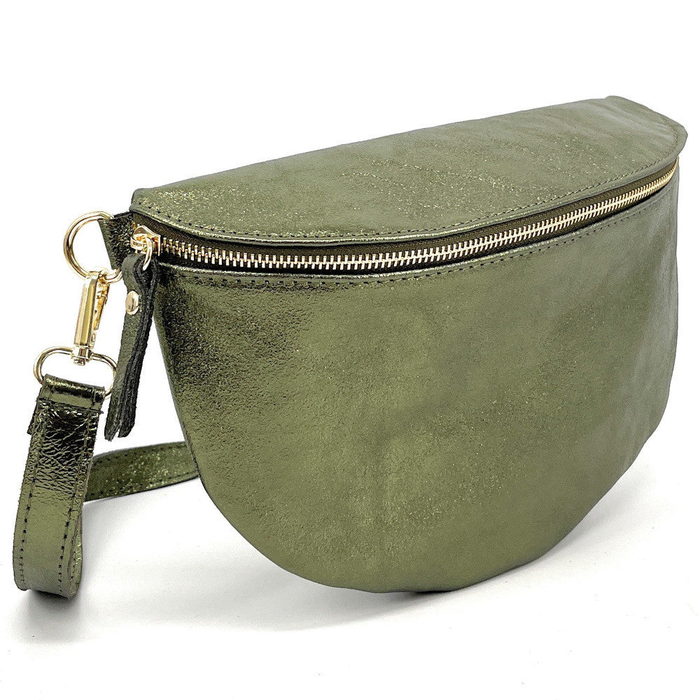 Sac banane en cuir irisé LOUNA Kaki irisé