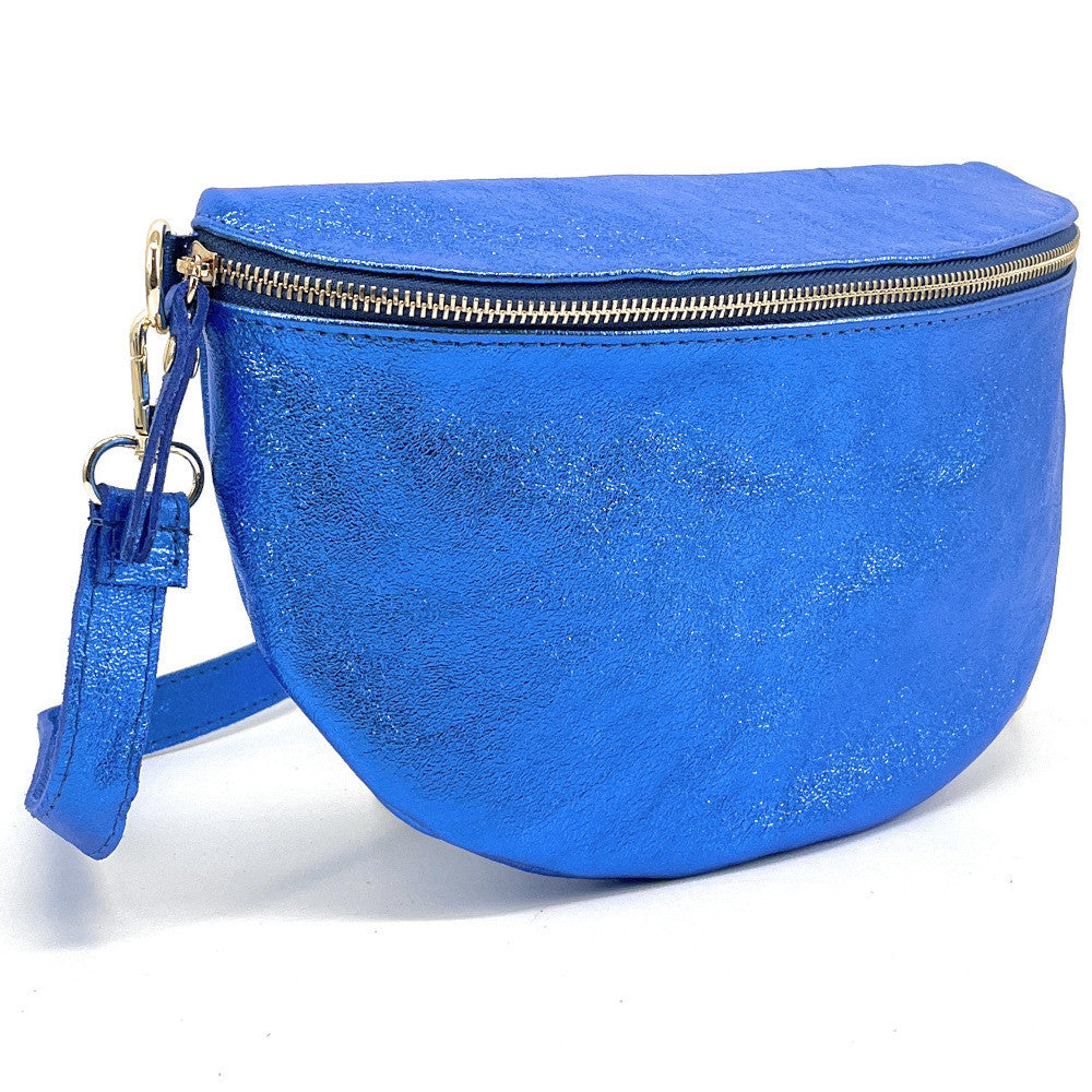 Sac banane en cuir irisé LOUNA Bleu roi irisé