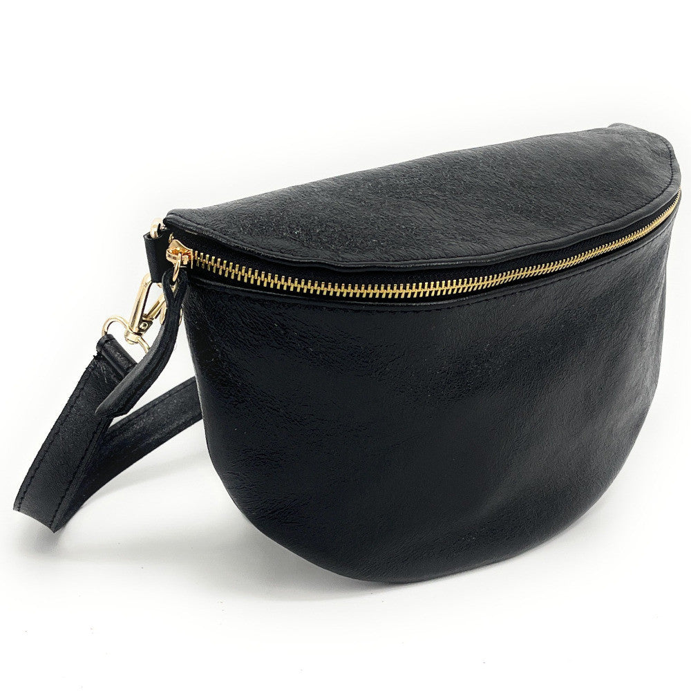 Sac banane en cuir irisé LOUNA Noir irisé