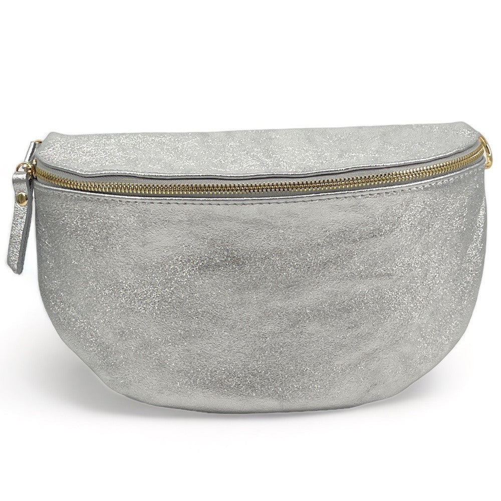Sac banane en cuir irisé LOUNA Argent clair