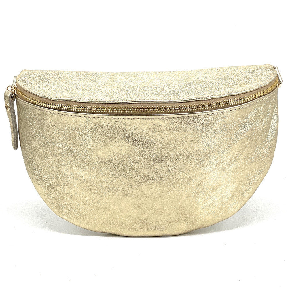 Sac banane en cuir irisé LOUNA Or pâle