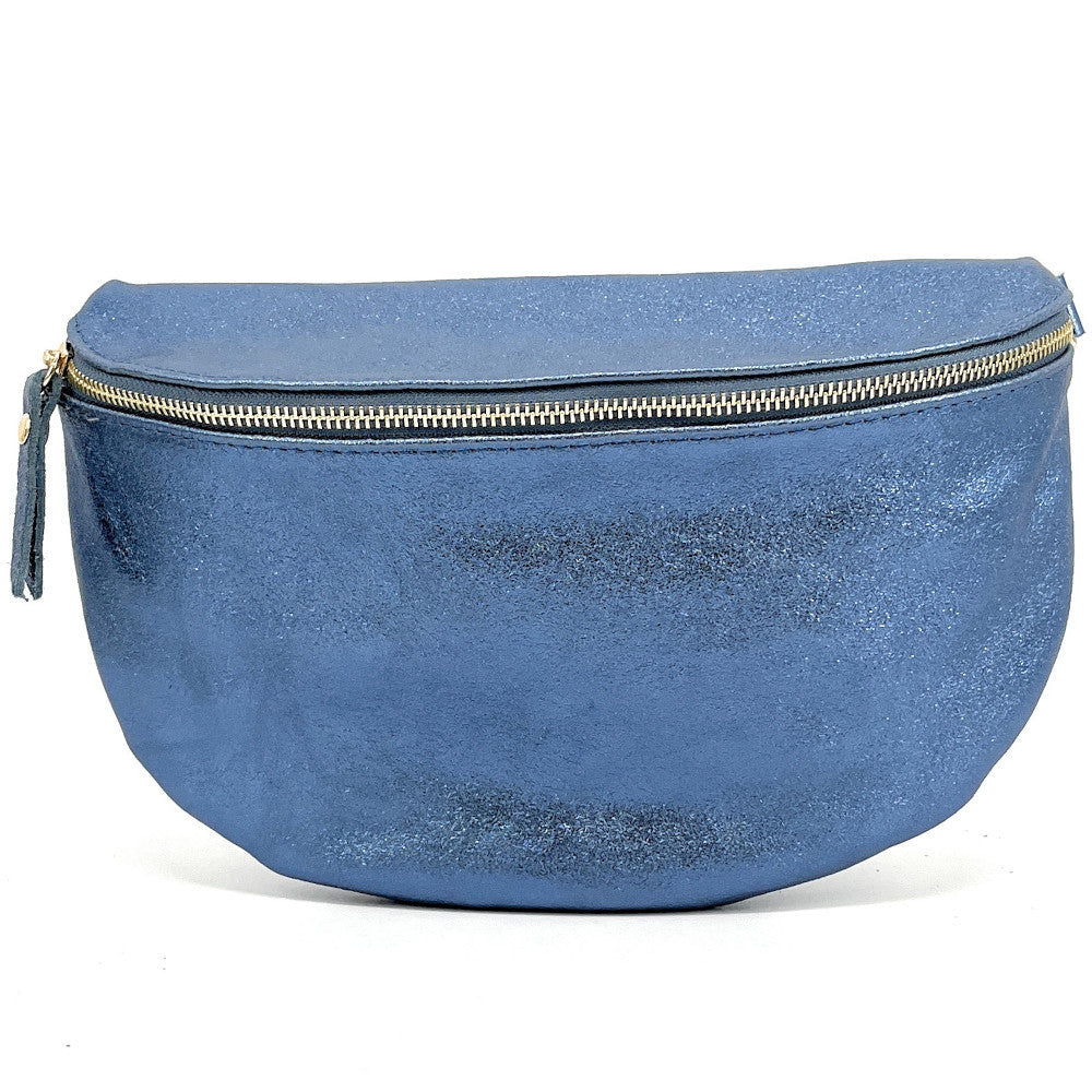 Sac banane en cuir irisé LOUNA Bleu céleste