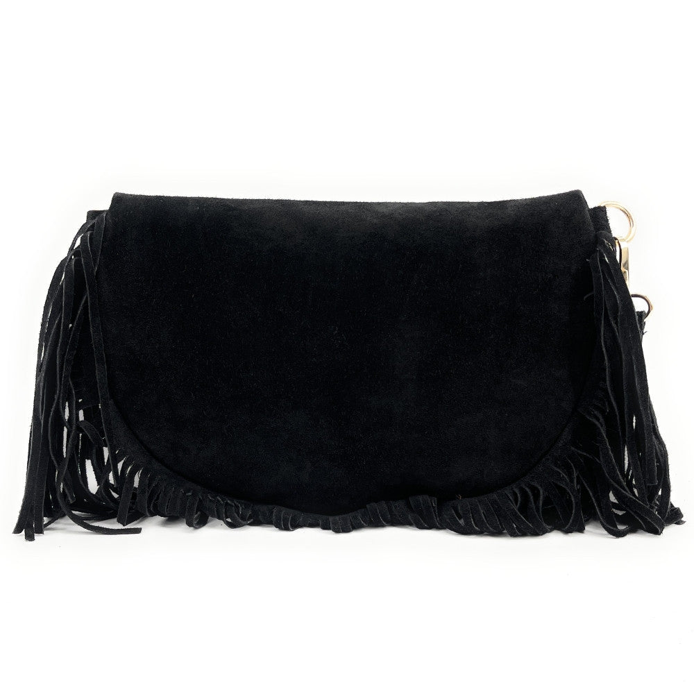 Sac banane en croûte de cuir à franges LOU RODEO Noir