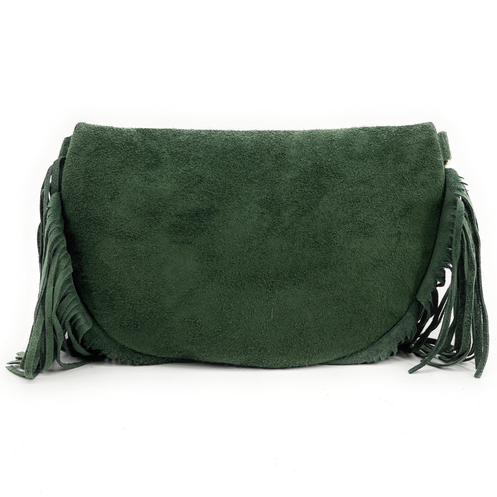 Sac banane en croûte de cuir à franges LOU RODEO Vert forêt