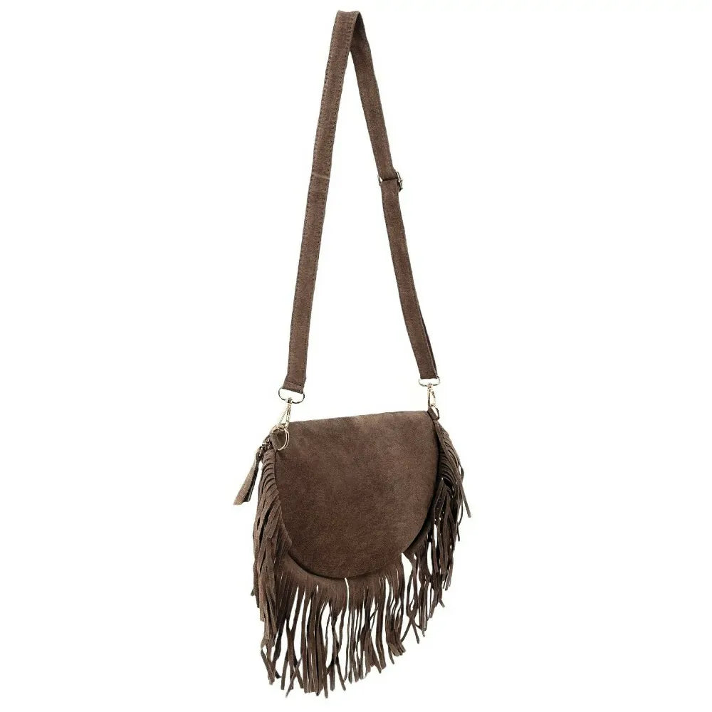 Sac banane en croûte de cuir à franges LOU RODEO Chocolat