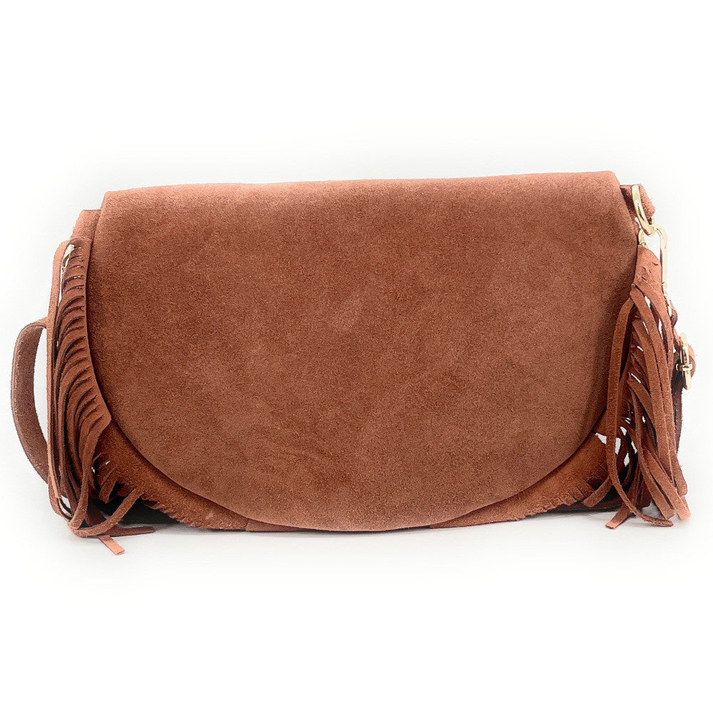 Sac banane en croûte de cuir à franges LOU RODEO Rose intense