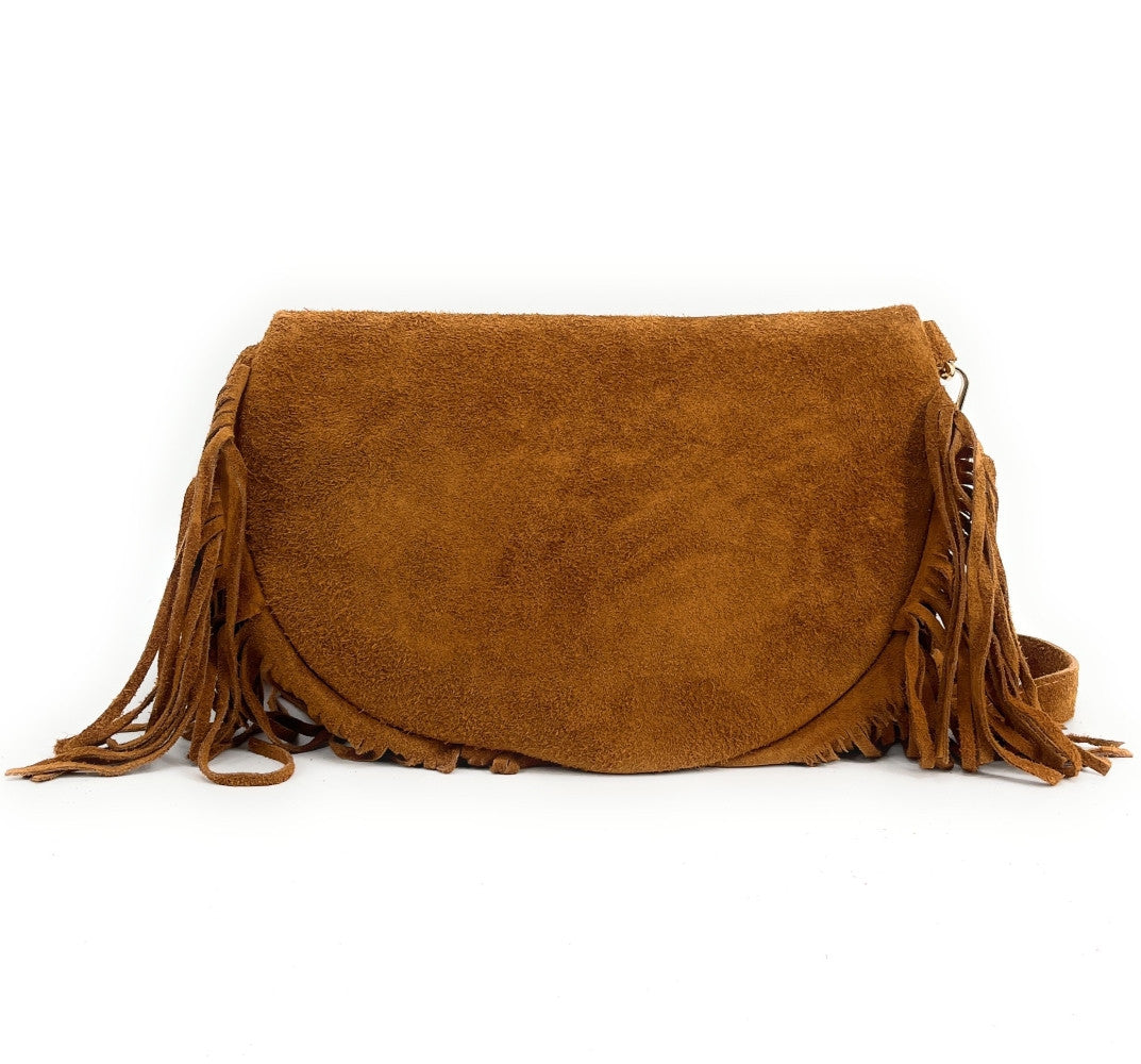 Sac banane en croûte de cuir à franges LOU RODEO Camel