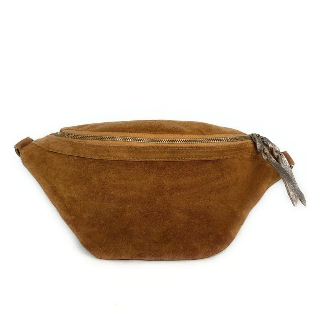 Sac banane en croûte de cuir LILOU SUEDE Camel