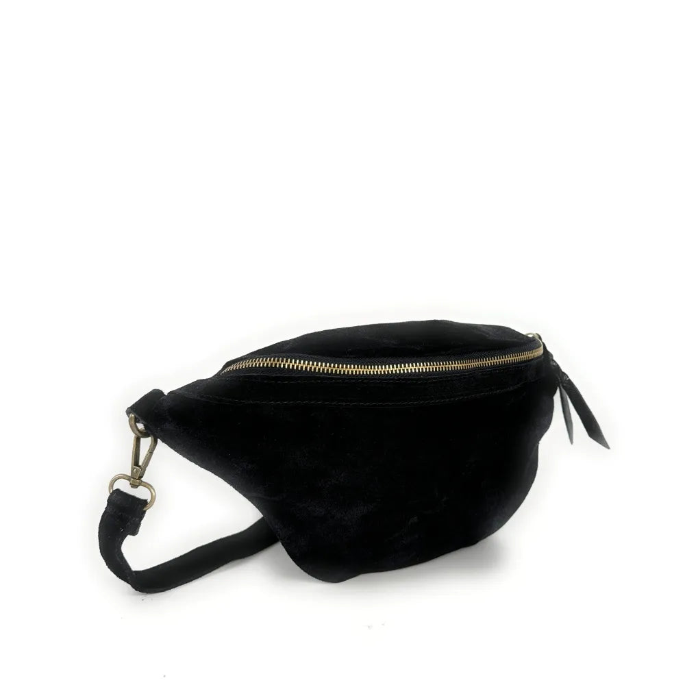Sac banane en croûte de cuir LILOU SUEDE Noir