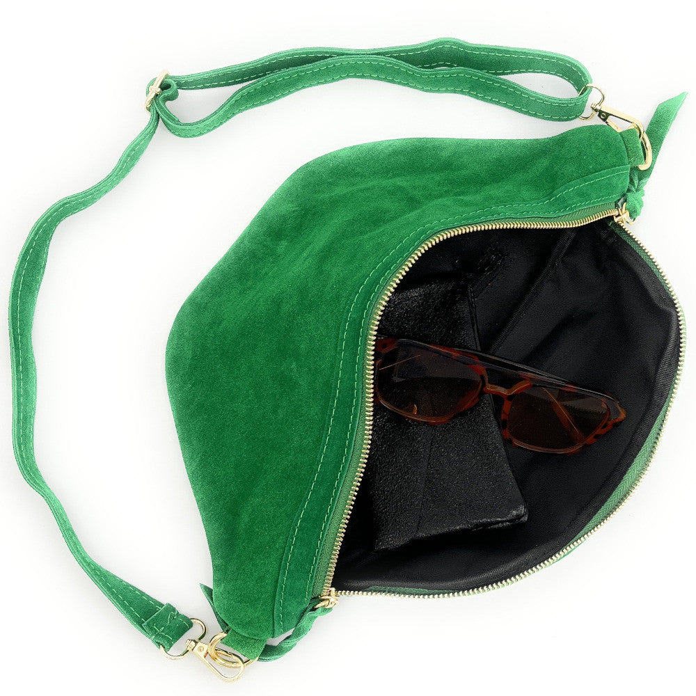 Sac banane en croûte de cuir LILOU SUEDE Vert anglais