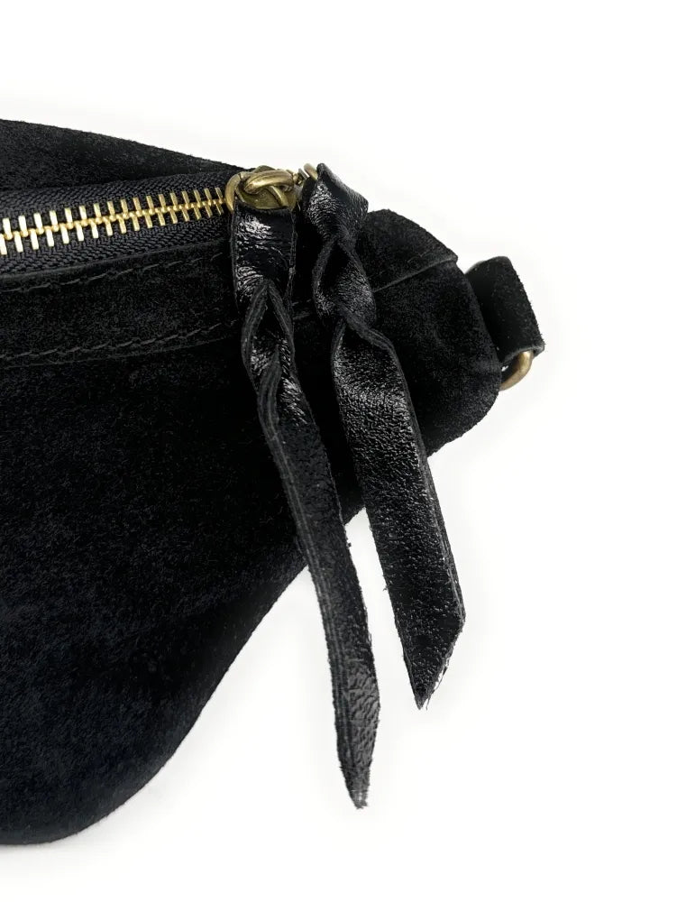 Sac banane en croûte de cuir LILOU SUEDE Noir