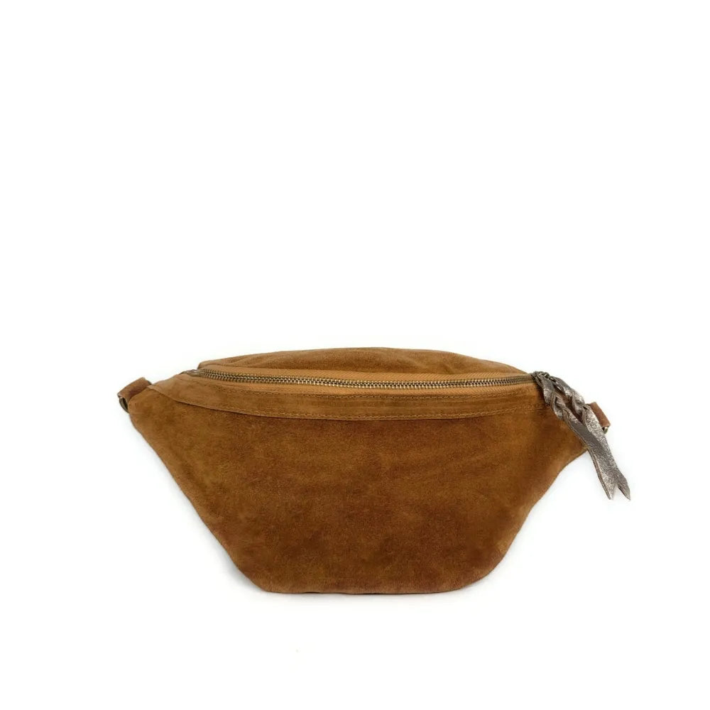 Sac banane en croûte de cuir LILOU SUEDE Camel