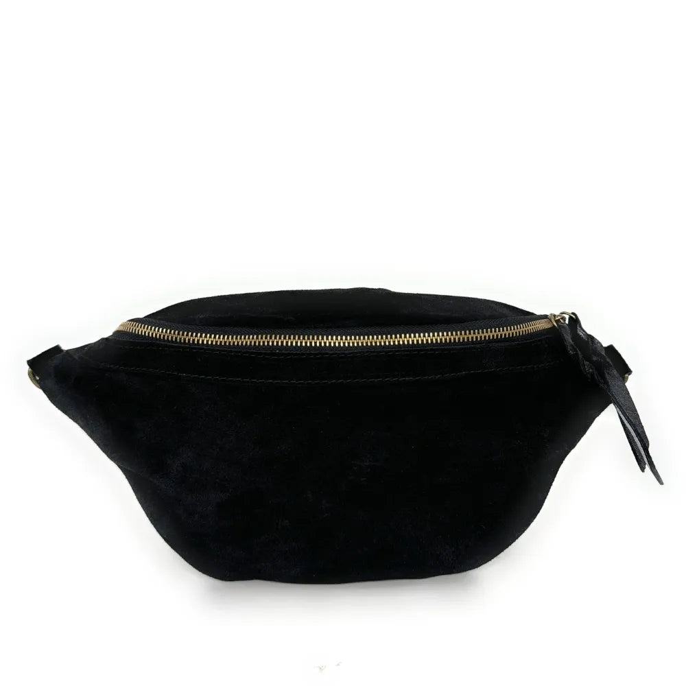 Sac banane en croûte de cuir LILOU SUEDE Noir