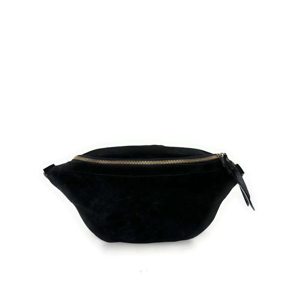 Sac banane en croûte de cuir LILOU SUEDE Noir