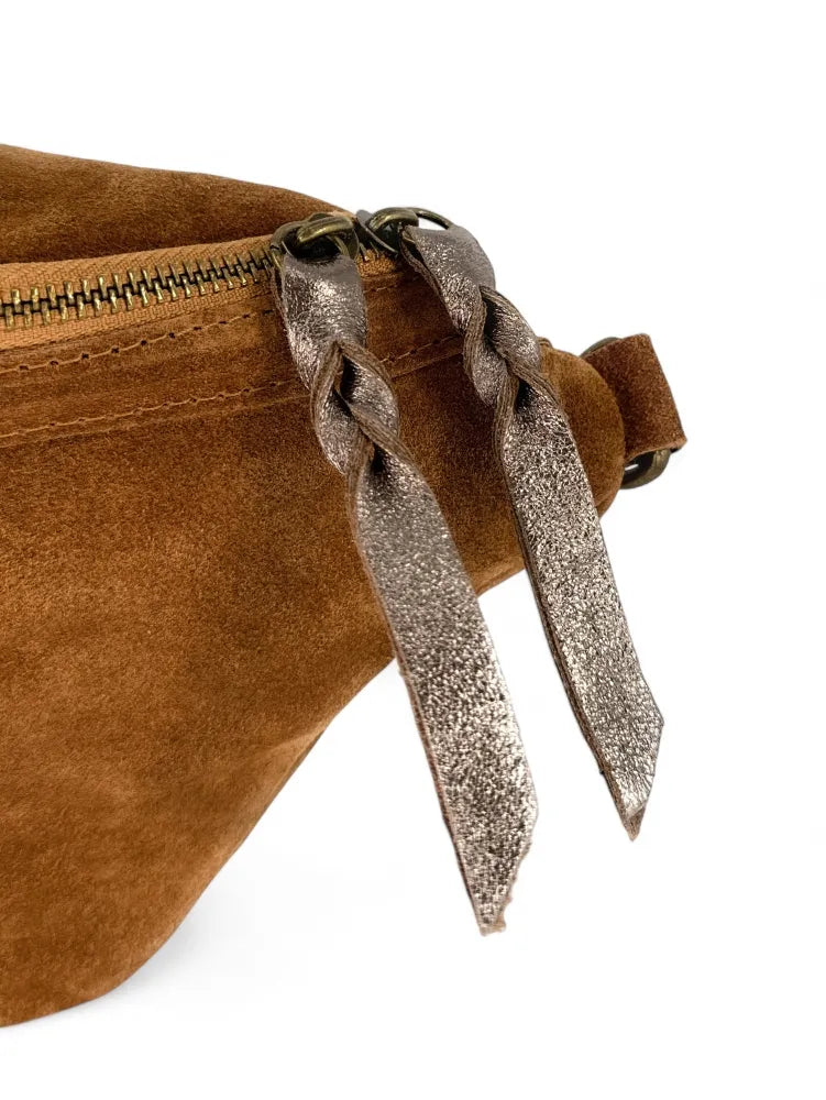 Sac banane en croûte de cuir LILOU SUEDE Camel