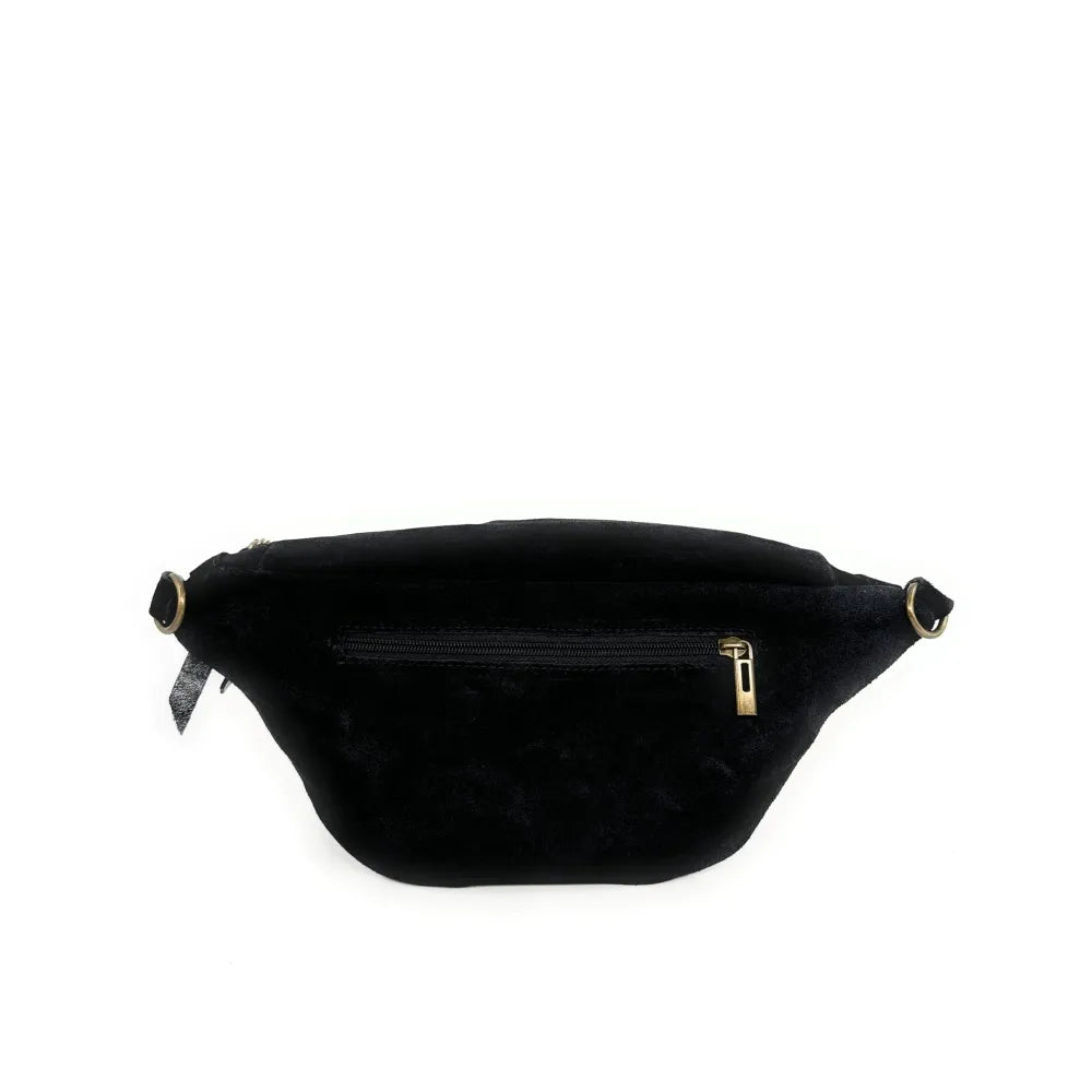 Sac banane en croûte de cuir LILOU SUEDE Noir