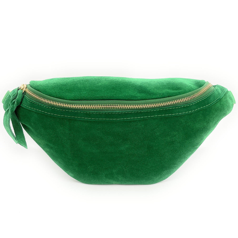 Sac banane en croûte de cuir LILOU SUEDE Vert anglais