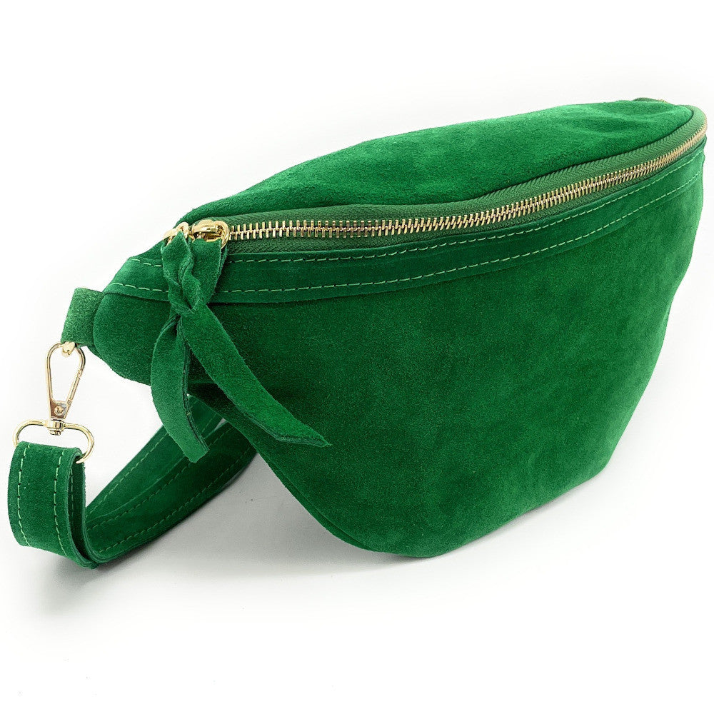 Sac banane en croûte de cuir LILOU SUEDE Vert anglais