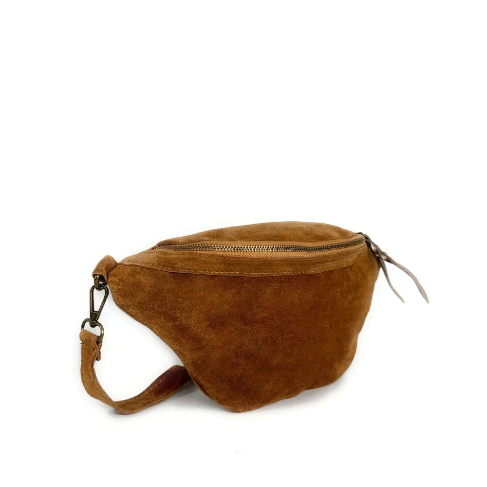 Sac banane en croûte de cuir LILOU SUEDE Camel