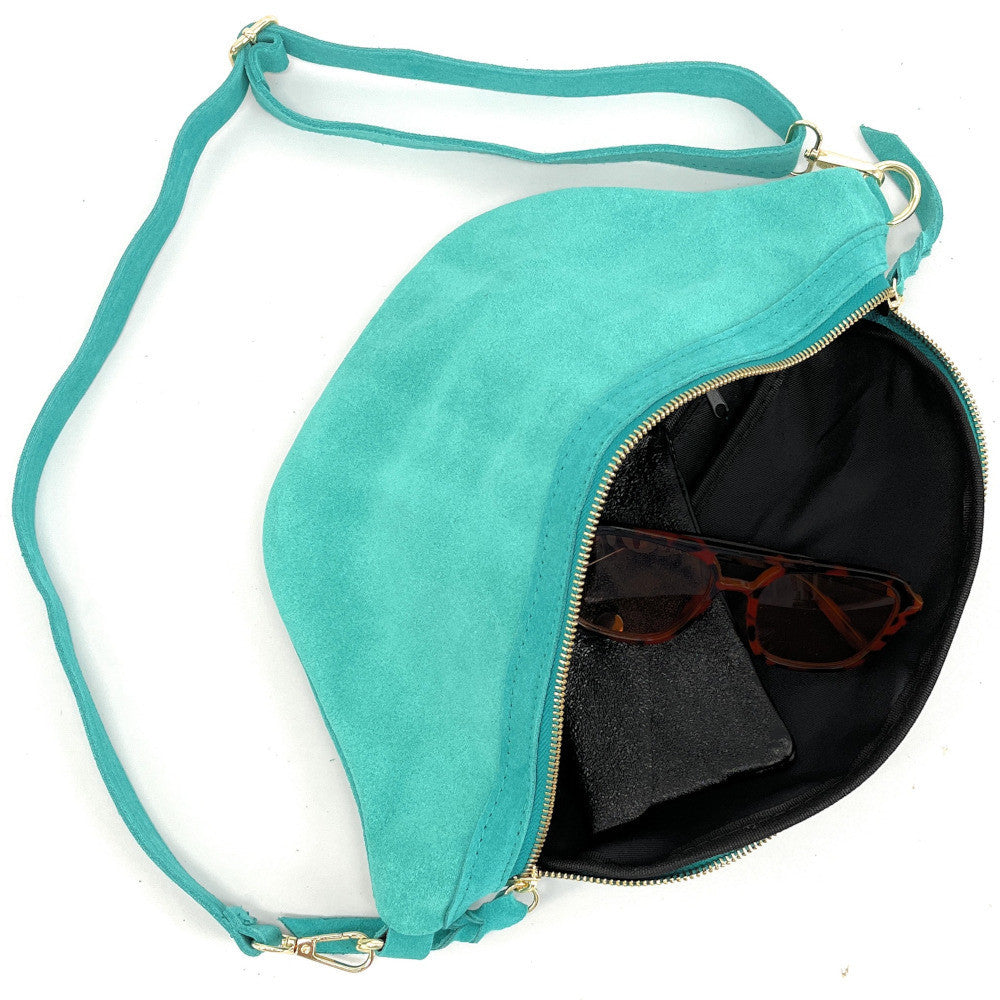 Sac banane en croûte de cuir LILOU SUEDE Lagon