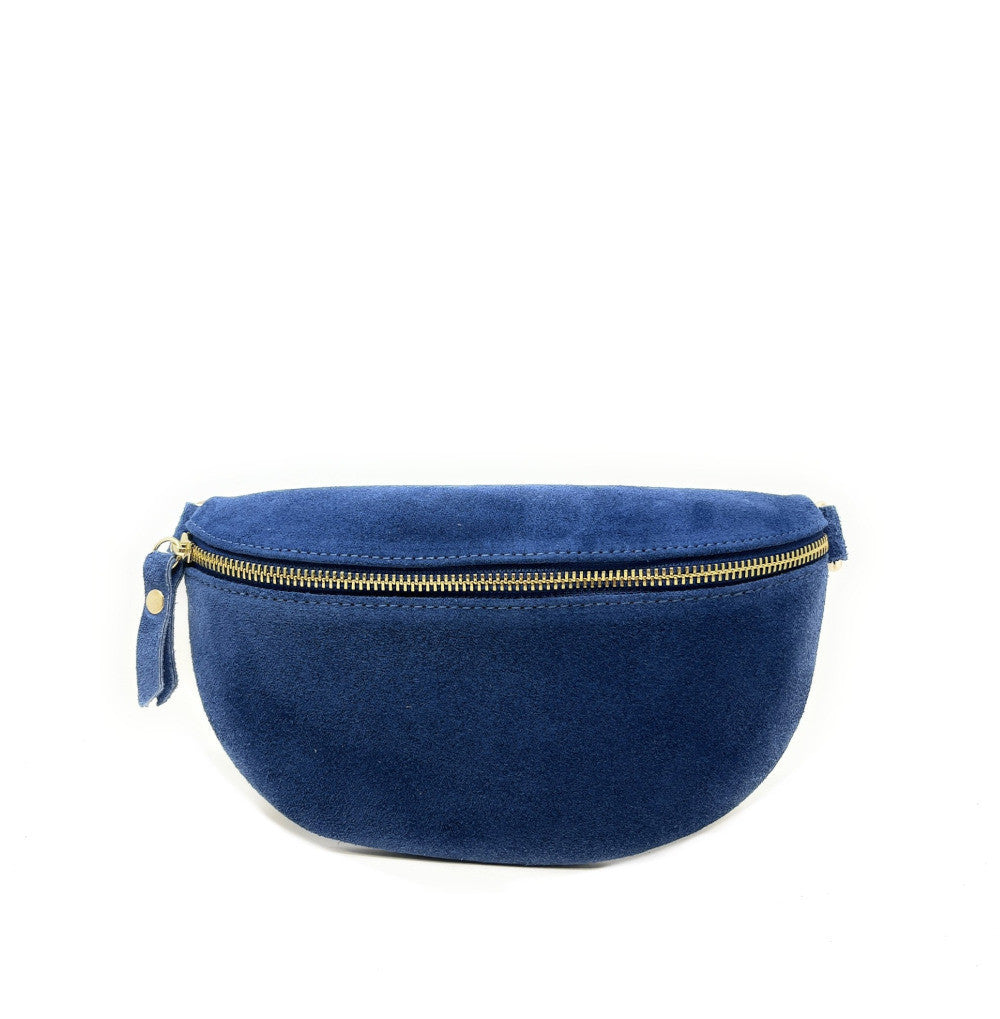 Sac banane en croûte de cuir LOU SUE Bleu