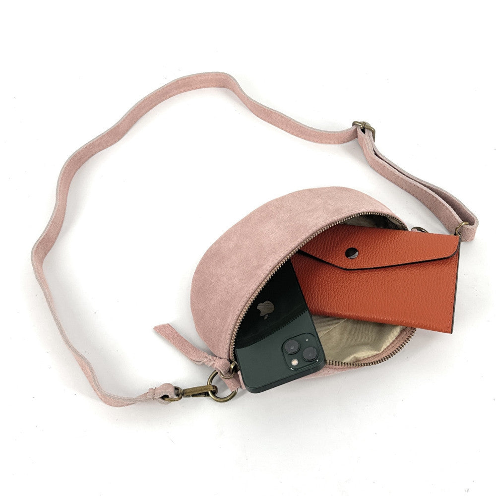 Sac banane en croûte de cuir LOU SUE Rose nude