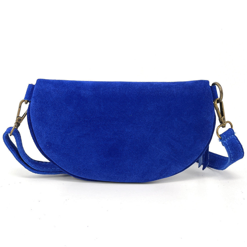 Sac banane en croûte de cuir LOU SUE Bleu roi