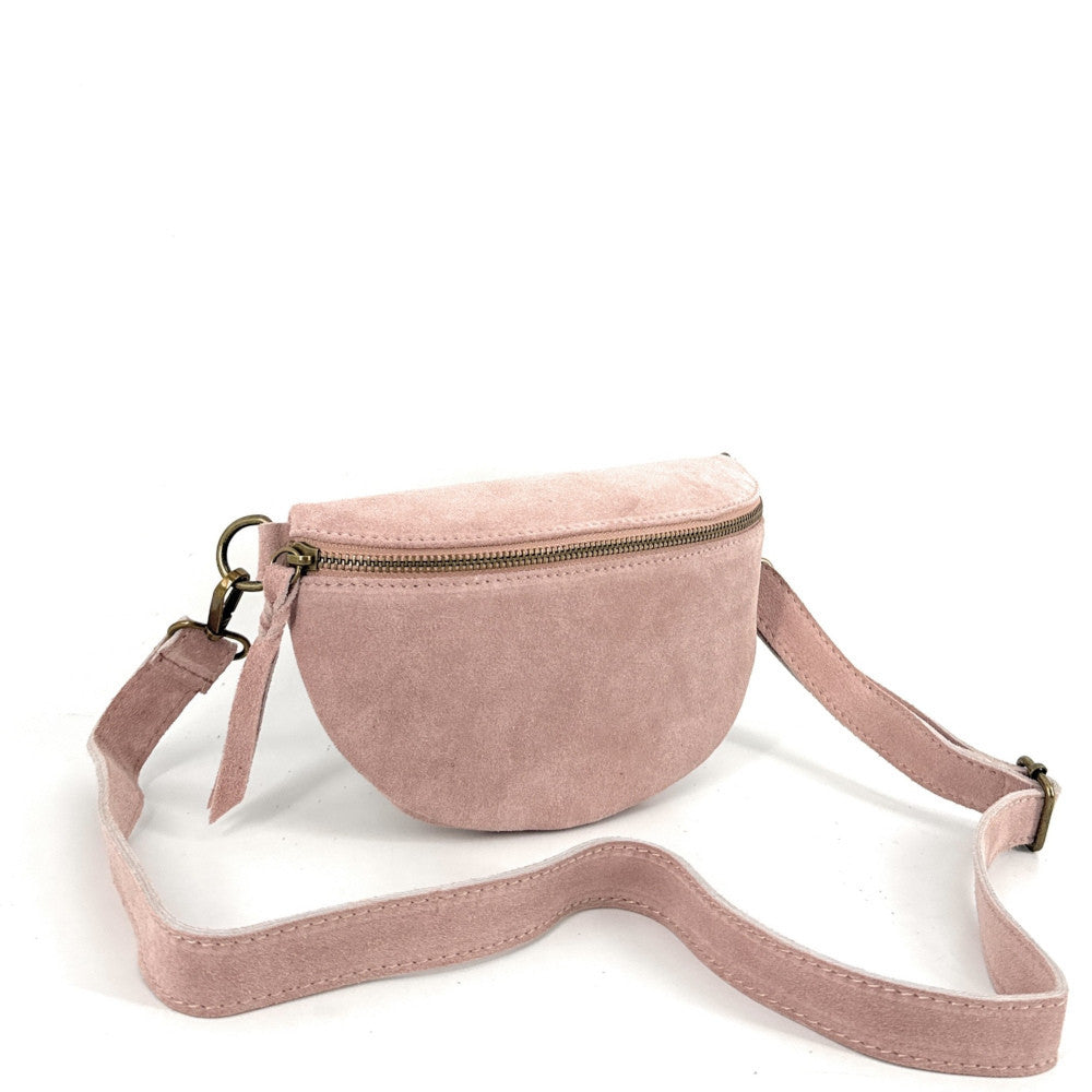 Sac banane en croûte de cuir LOU SUE Rose nude