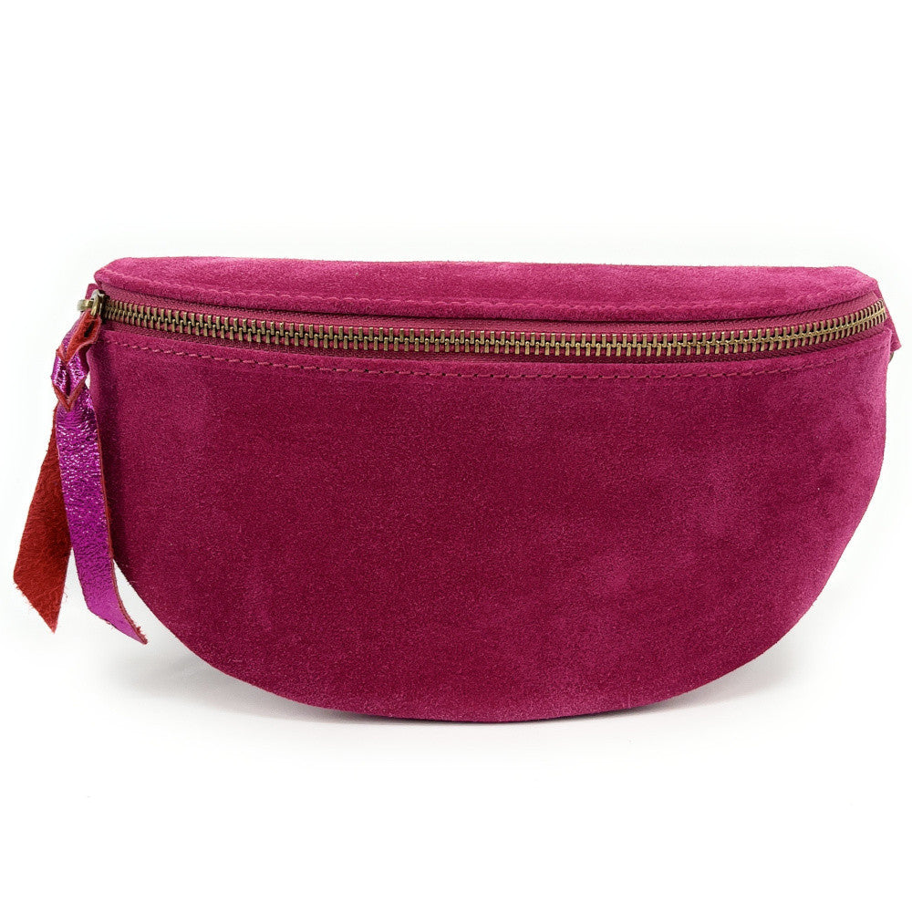 Sac banane en croûte de cuir LOU SUE Rose fuchsia