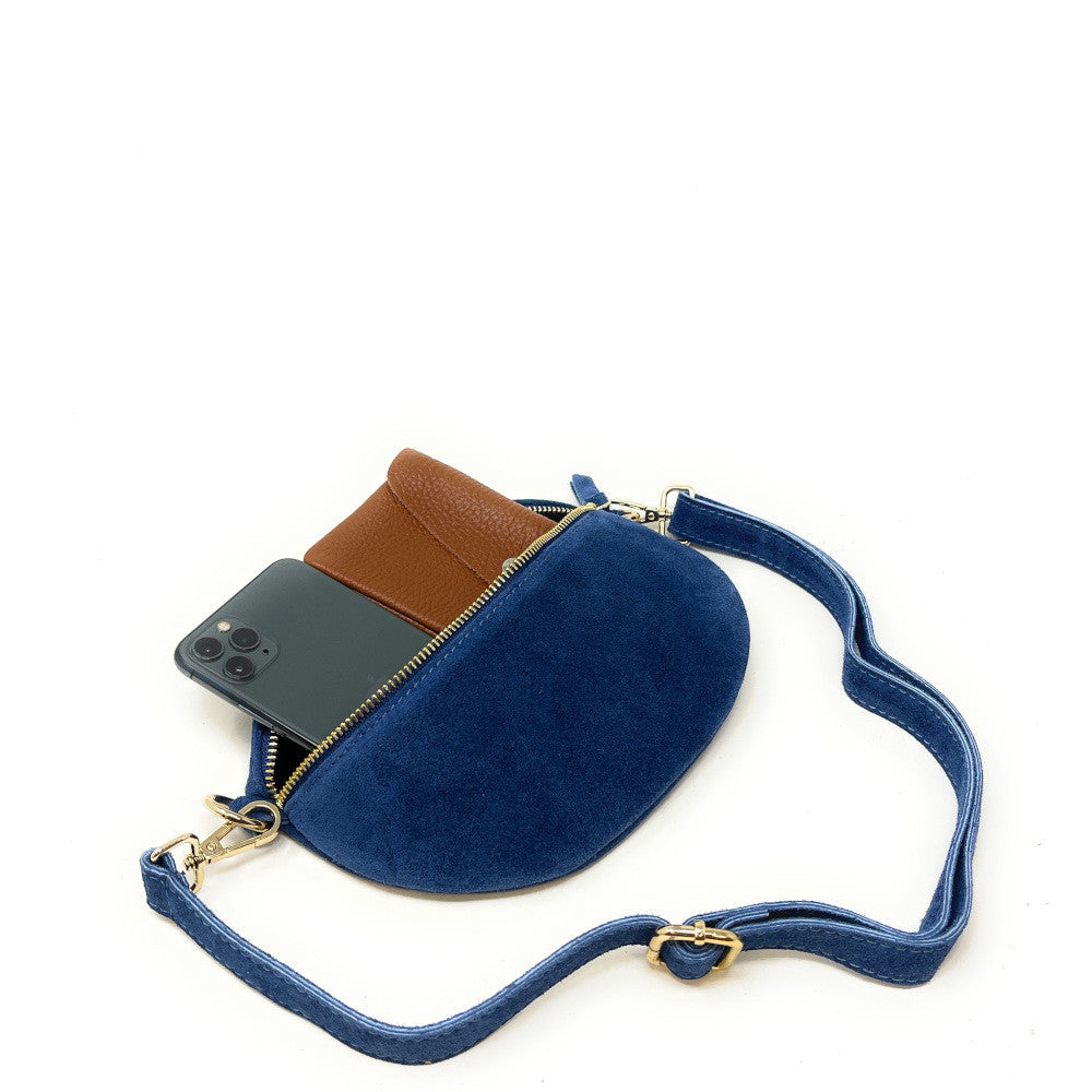Sac banane en croûte de cuir LOU SUE Bleu