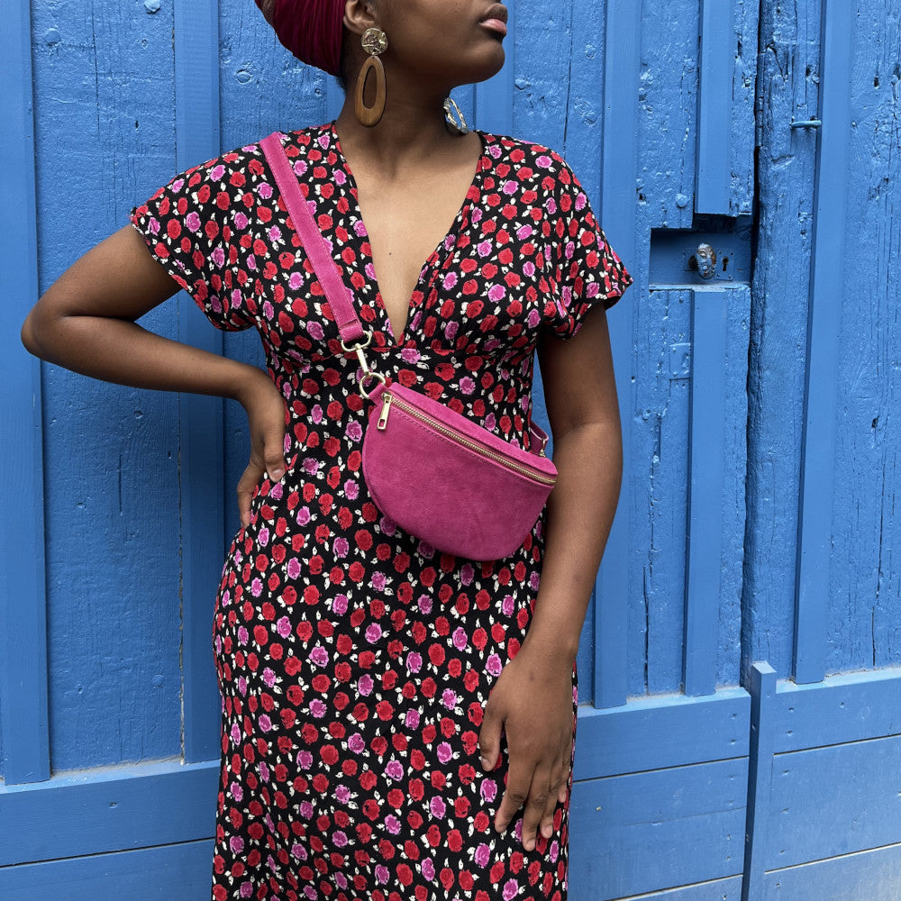 Sac banane en croûte de cuir LOU SUE Rose fuchsia