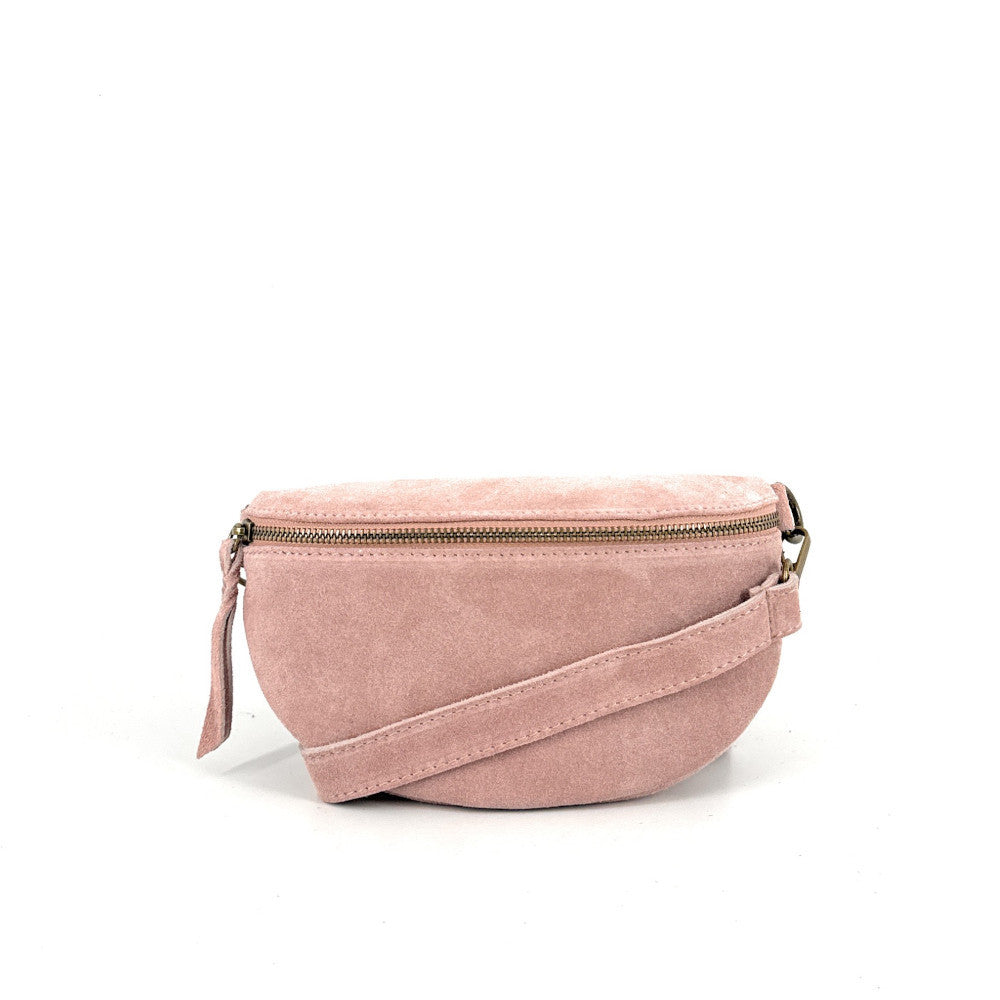 Sac banane en croûte de cuir LOU SUE Rose nude