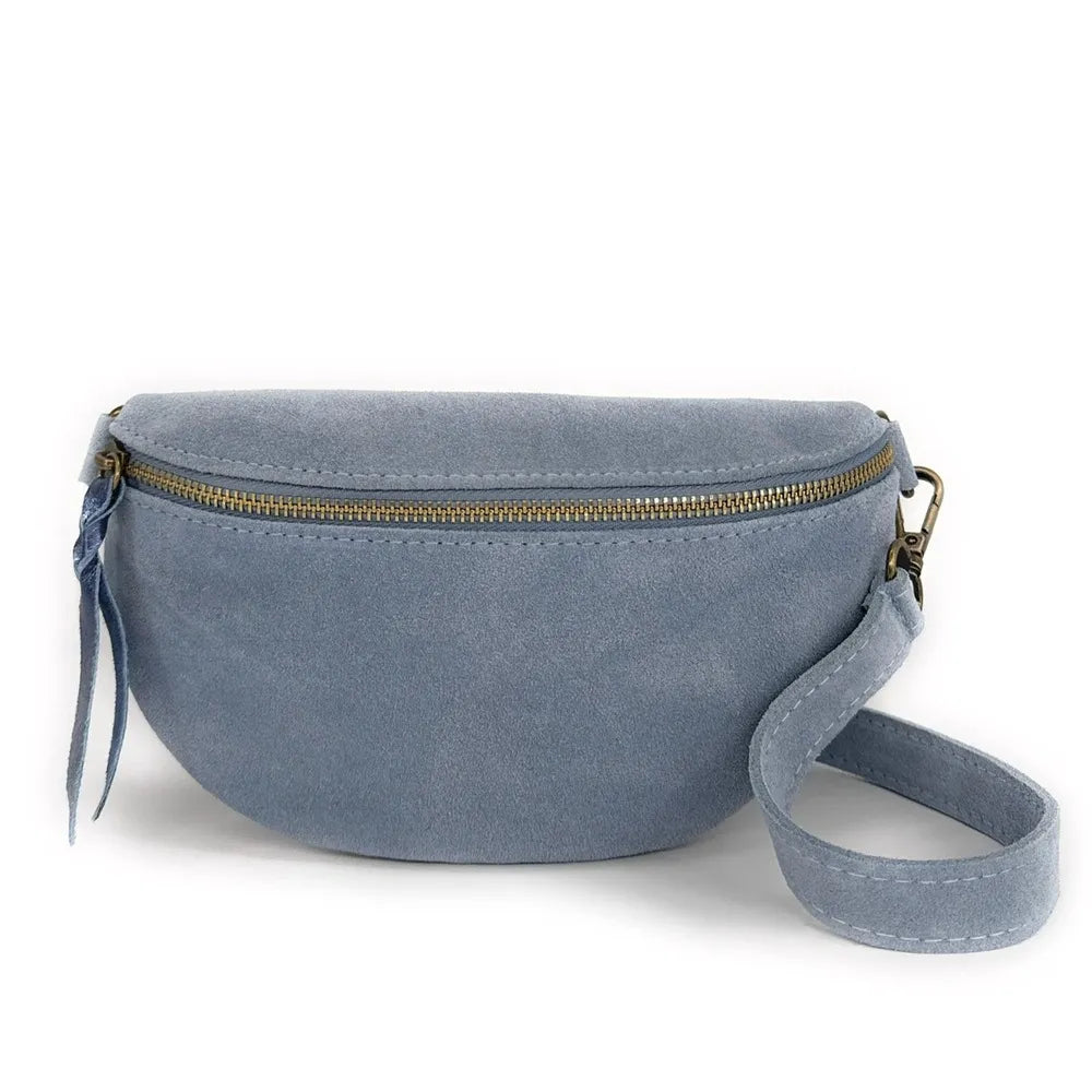 Sac banane en croûte de cuir LOU SUE Bleu pastel