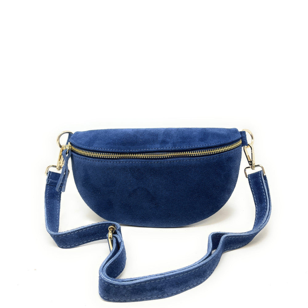 Sac banane en croûte de cuir LOU SUE Bleu