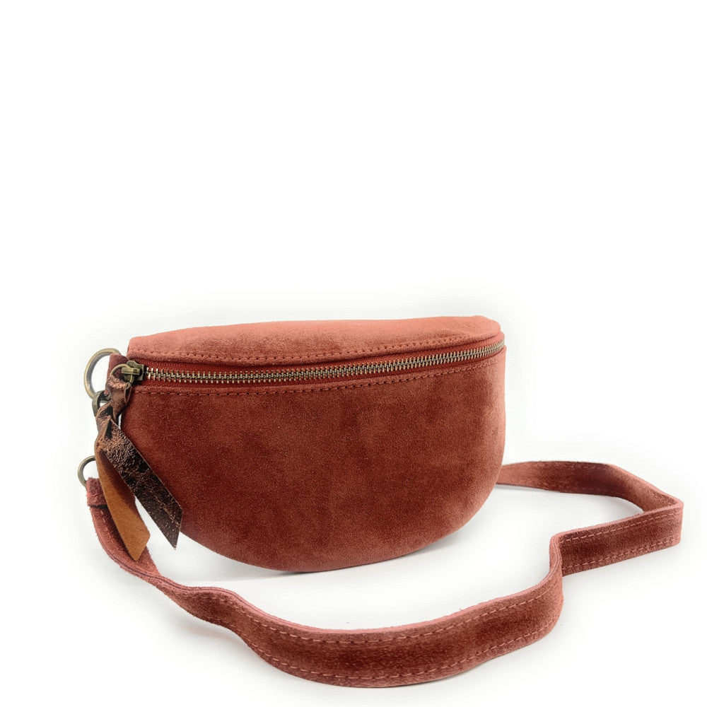 Sac banane en croûte de cuir LOU SUE Rouge brique