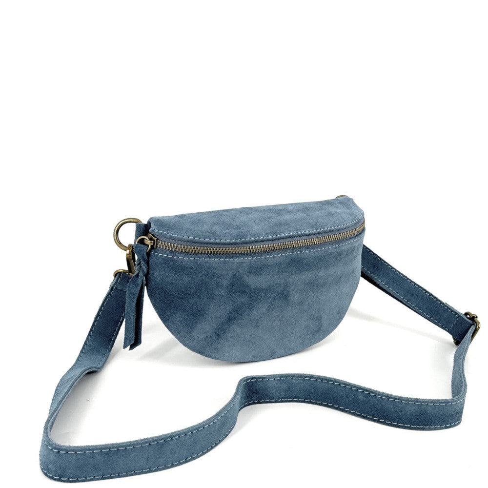 Sac banane en croûte de cuir LOU SUE Bleu denim