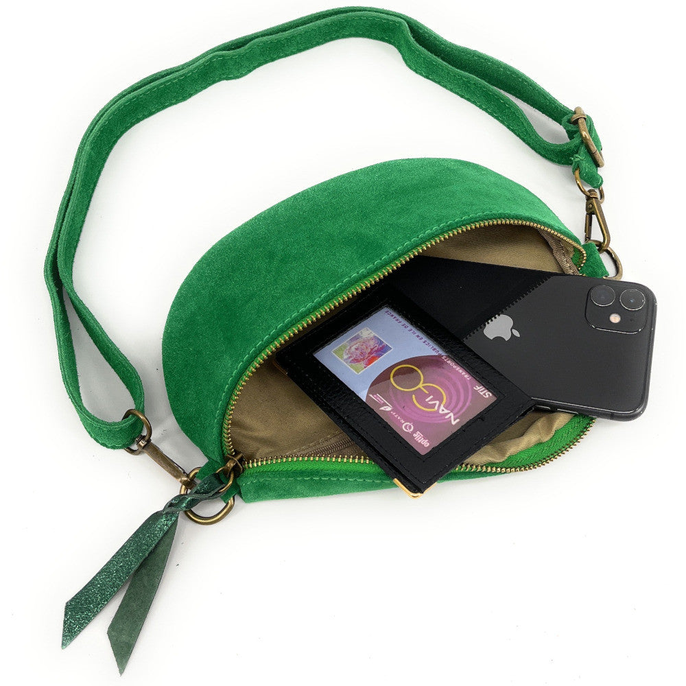 Sac banane en croûte de cuir LOU SUE Vert anglais