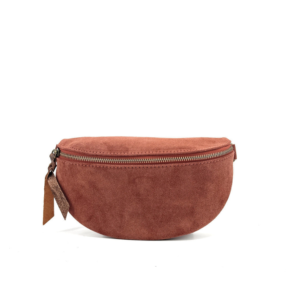 Sac banane en croûte de cuir LOU SUE Rouge brique