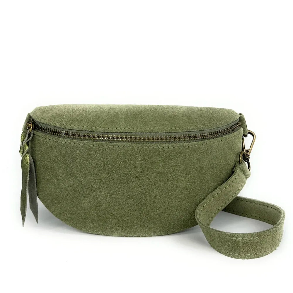 Sac banane en croûte de cuir LOU SUE Vert pastel