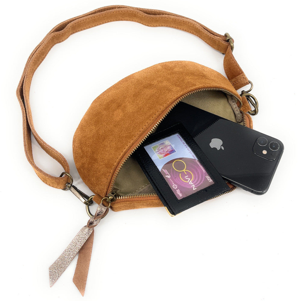 Sac banane en croûte de cuir LOU SUE Camel