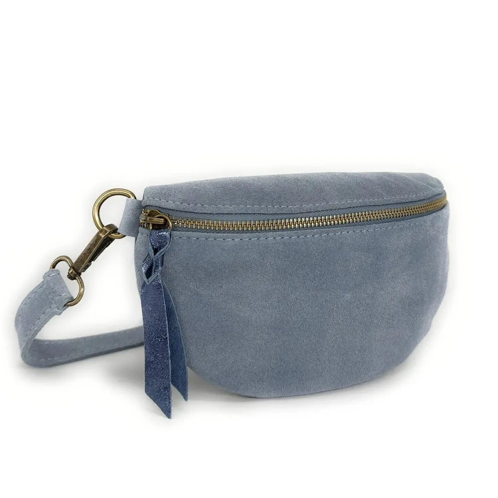 Sac banane en croûte de cuir LOU SUE Bleu pastel