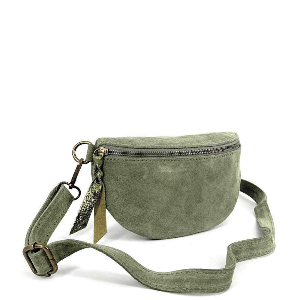 Sac banane en croûte de cuir LOU SUE Vert amande
