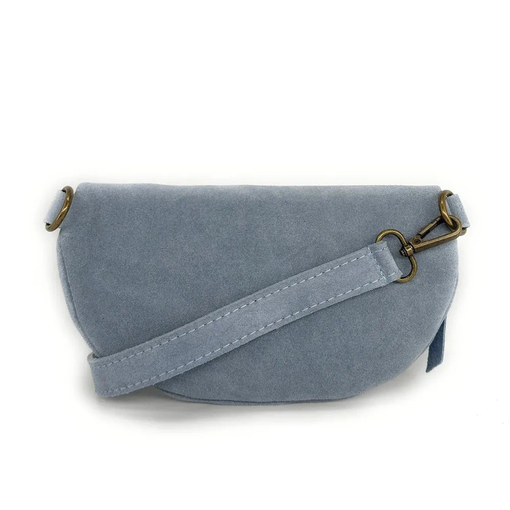 Sac banane en croûte de cuir LOU SUE Bleu pastel
