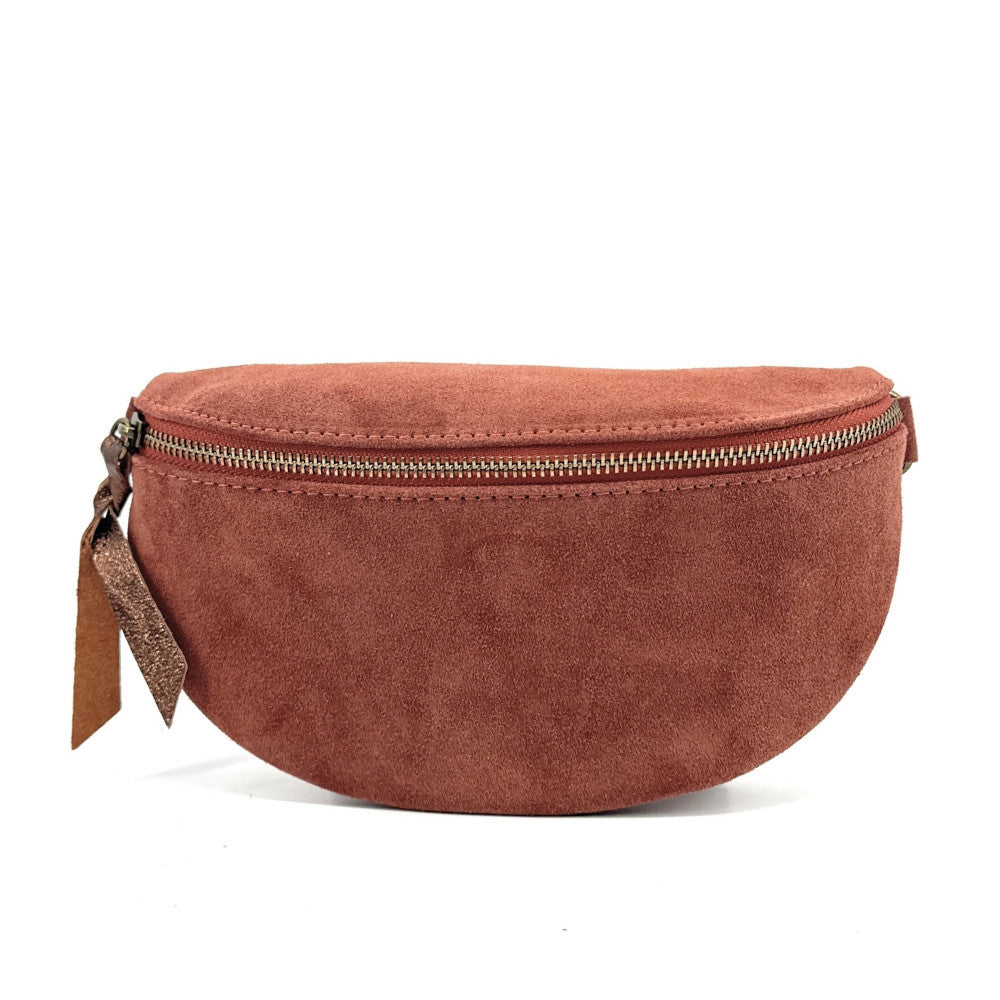 Sac banane en croûte de cuir LOU SUE Rouge brique