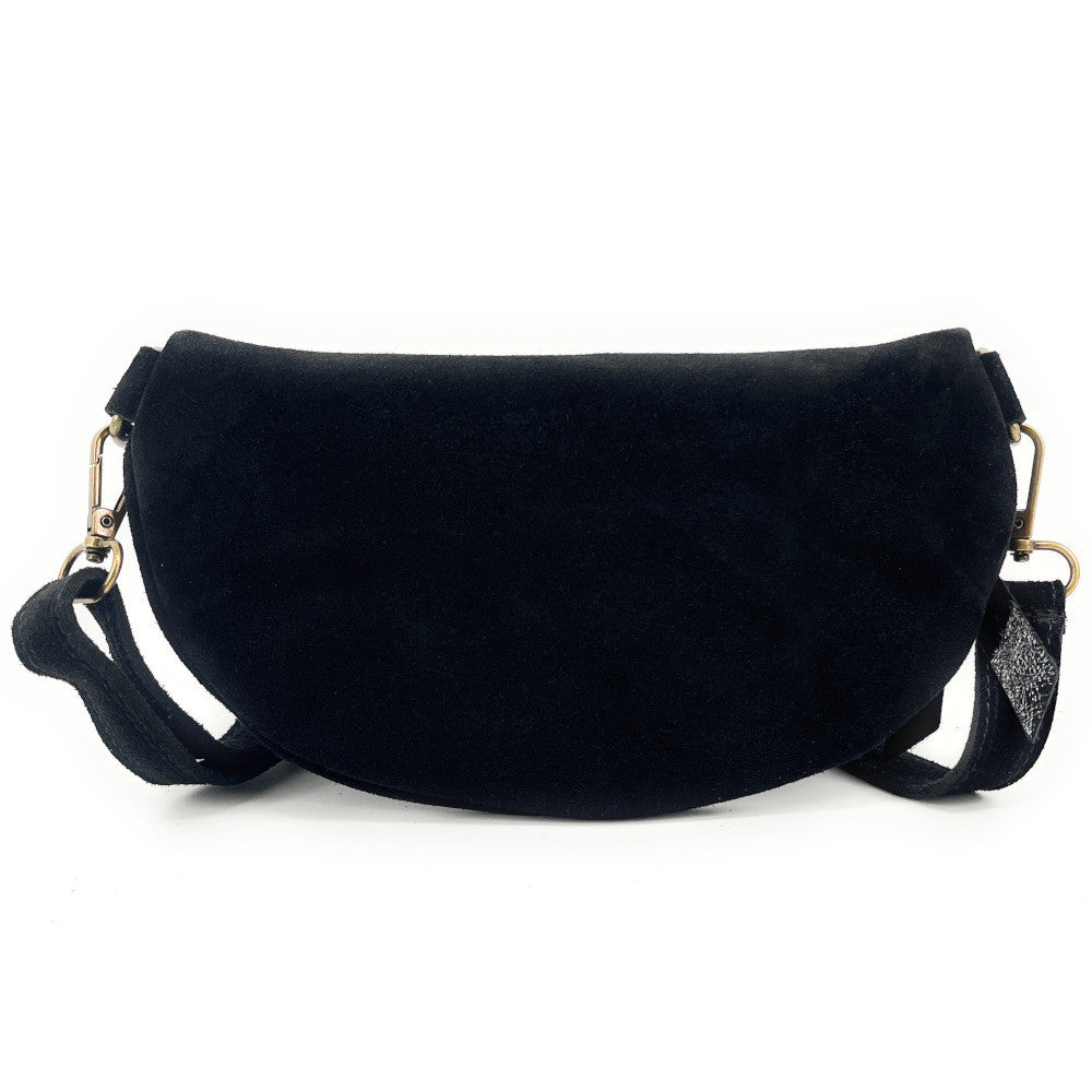 Sac banane en croûte de cuir LOU SUE Noir